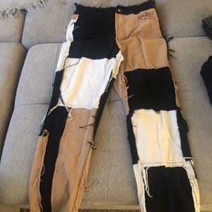 SHEIN pants black, brown, and cream jeans